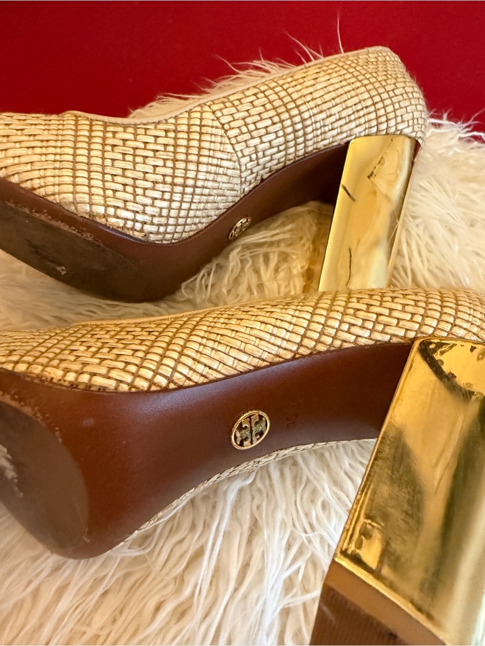 Tory Burch Metallic Gold Textured Heel Pumps